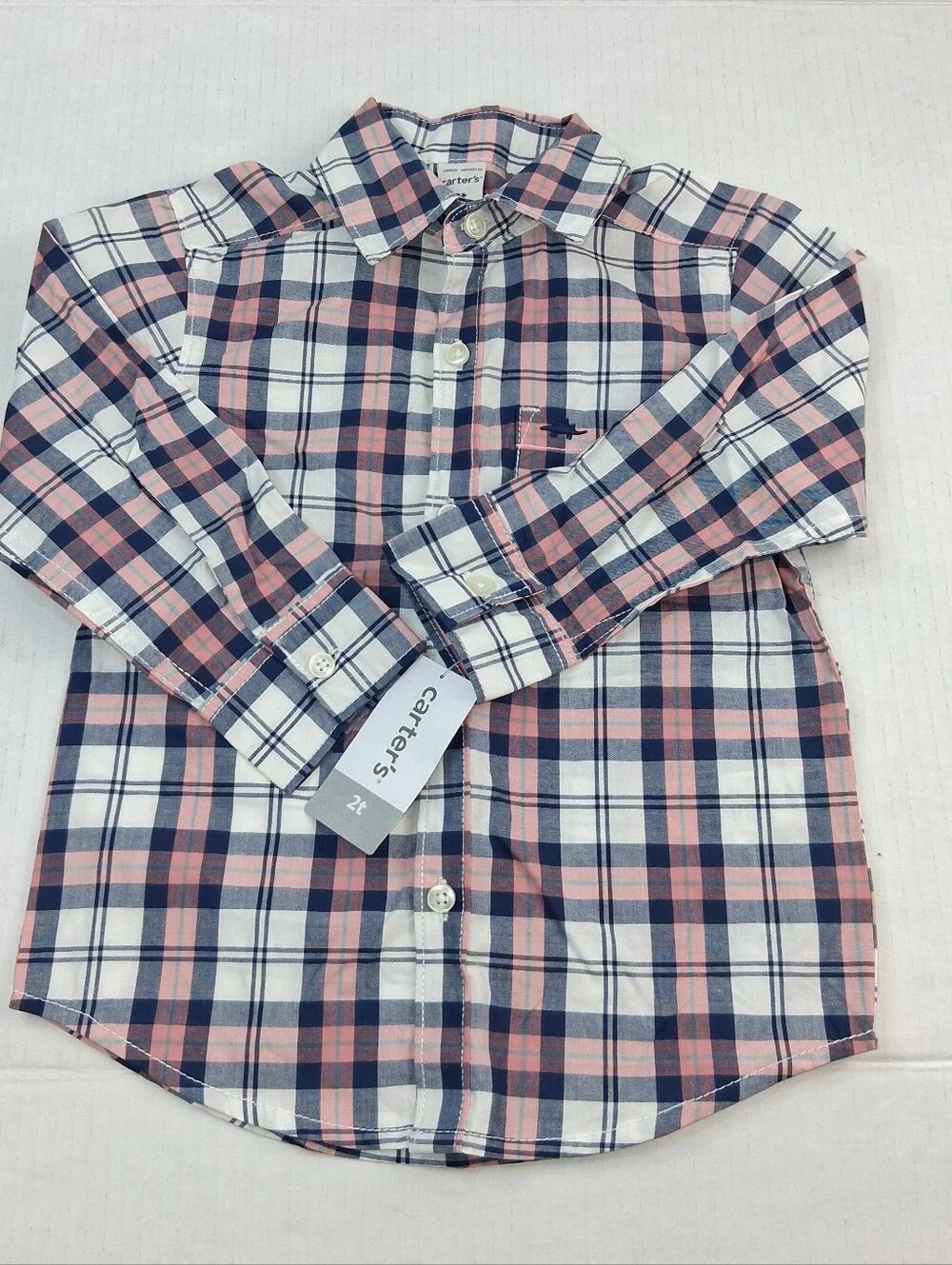 Carter's Pink Navy Blue Plaid Button Down Shirt 2T